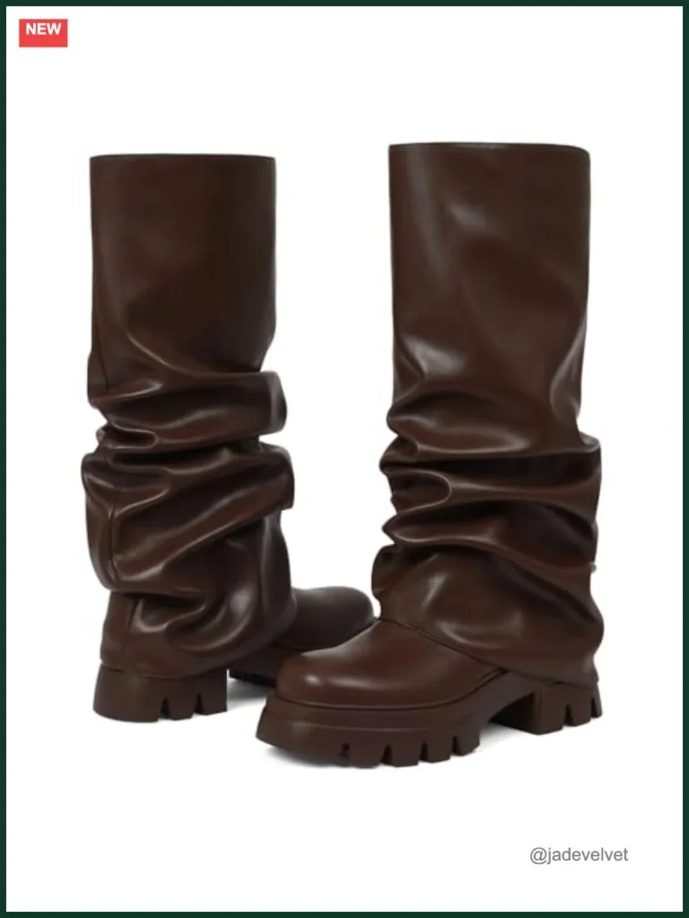 Fold Over Slouchy Wide Calf Platform Boots Chunky Heel Pull-On Round Toe